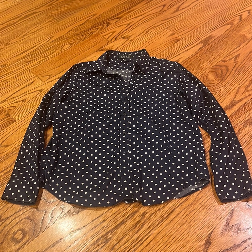 Lauren Ralph Lauren Woman’s Navy Polka Dot Button Down Size L